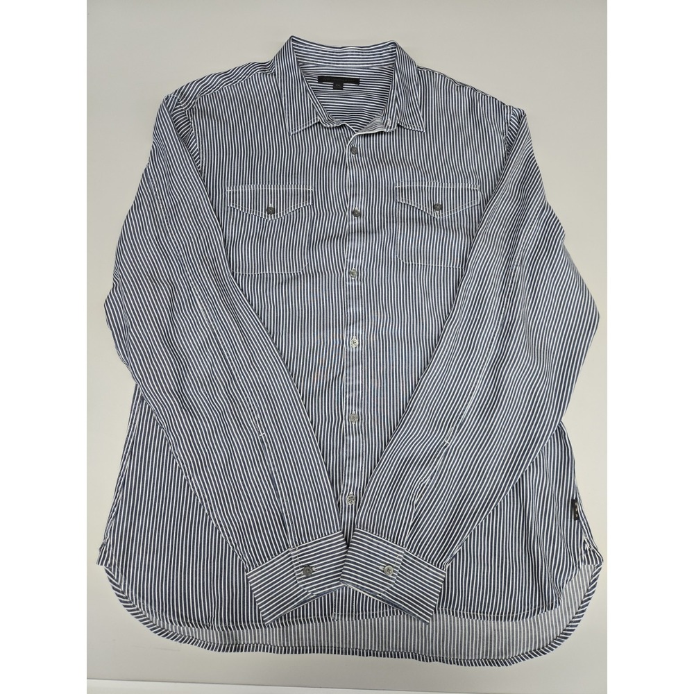 John Varvatos Blue and White Striped Casual Button-Down Shirt